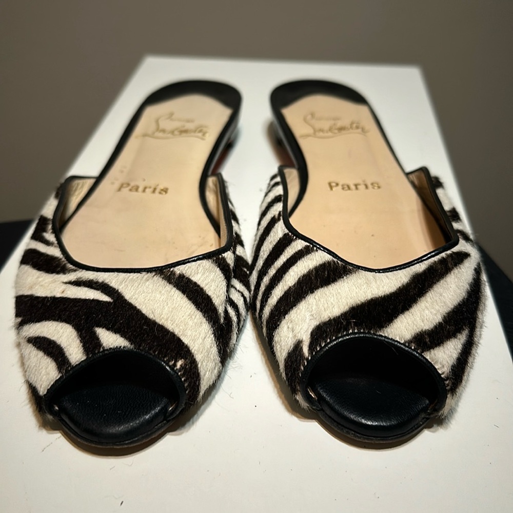 Christian Louboutin Animal Print Leopard Zebra Hair Mule Slipper Flat size 37